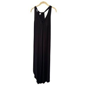 Michael Stars Black Ribbed Sleeveless Maxi Dress With Lace-Up Neckline XL